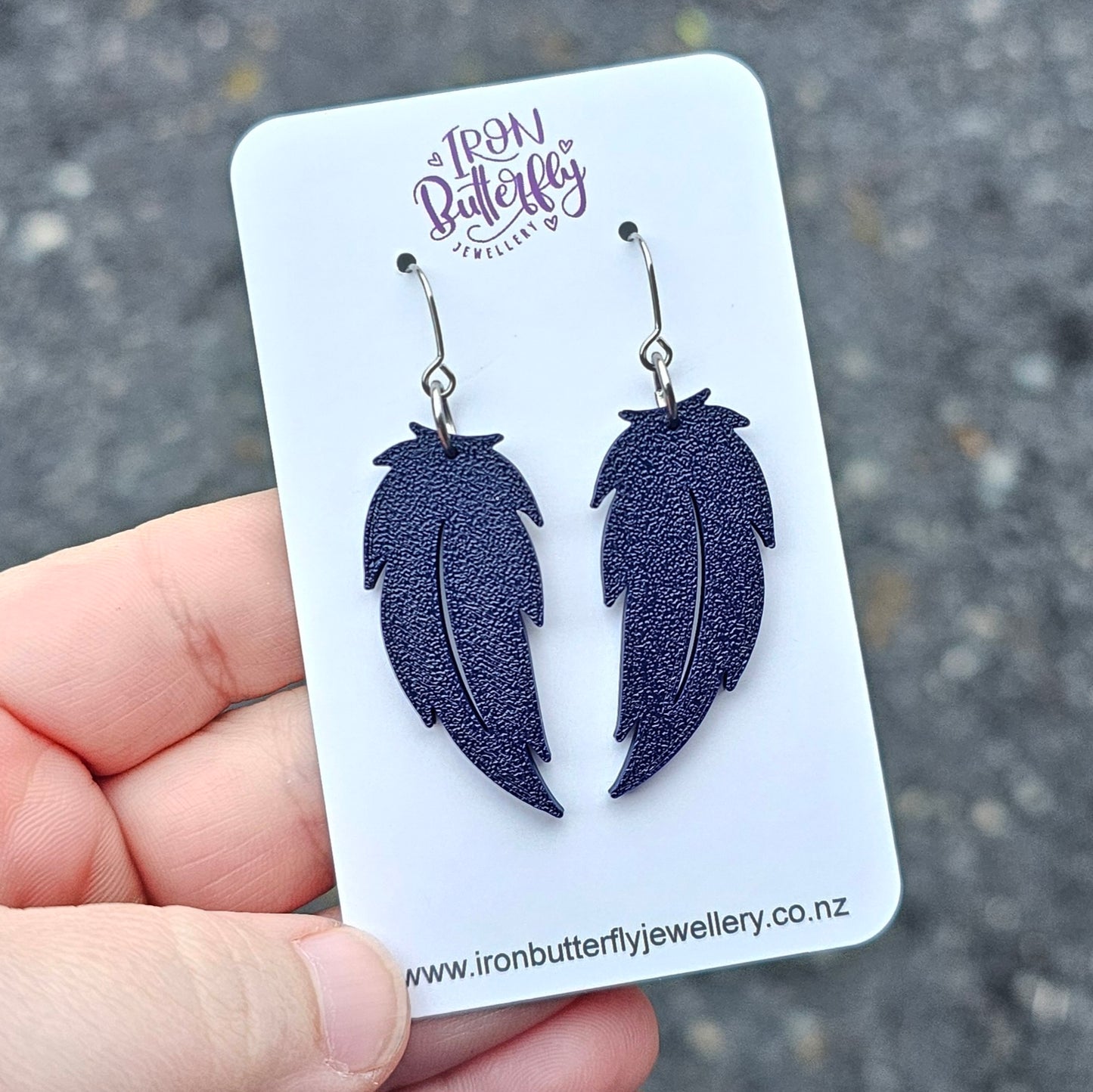 Feather Earrings - Navy