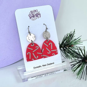 Candy Cane Silver Christmas Earrings