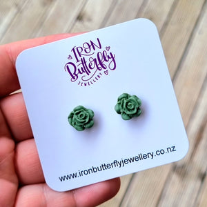 Rose Studs - Christmas Green