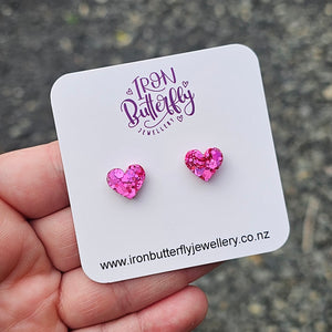 Pink Heart Studs