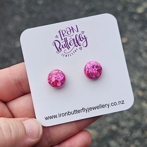 Pink Domed Circle Studs