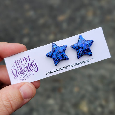 Star Studs - Blue 2cm (domed)