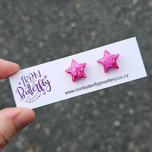 Star Studs - Pink 1.5cm (domed)
