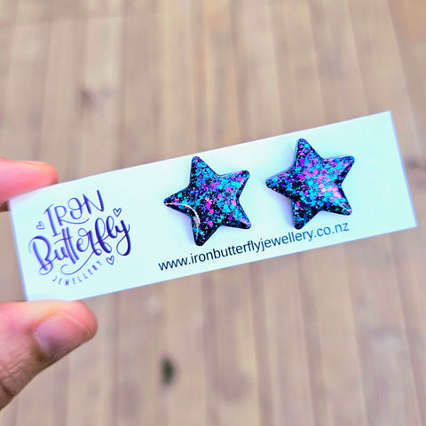 Star Studs - Blue & Purple 2cm (domed)
