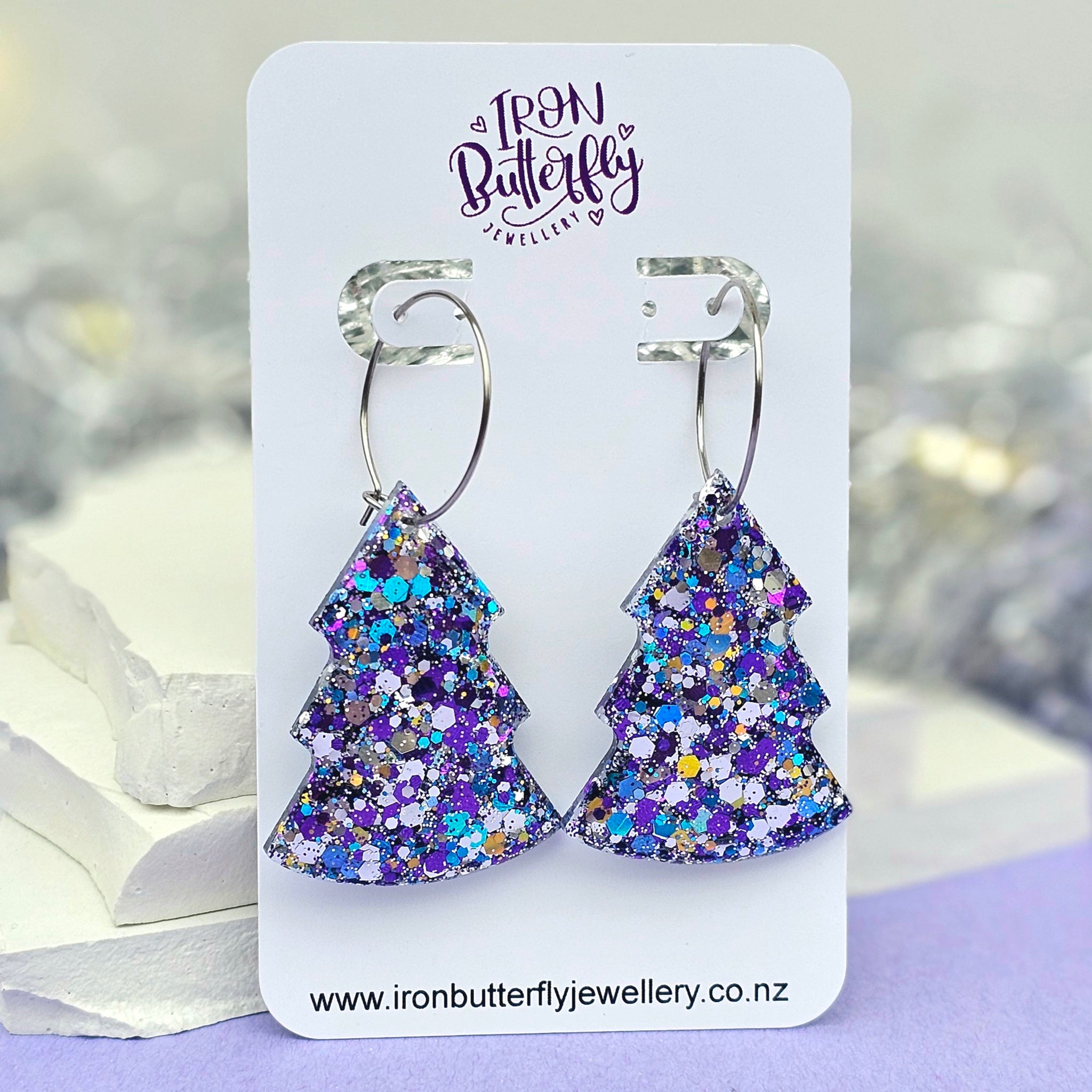 Christmas Tree Hoop - Blue, Purple, Gold & Silver