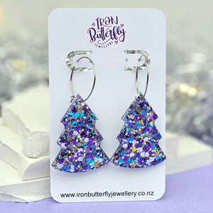 Christmas Tree Hoop - Blue, Purple, Gold & Silver