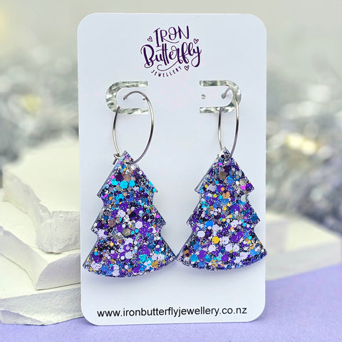 Christmas Tree Hoop - Blue, Purple, Gold & Silver
