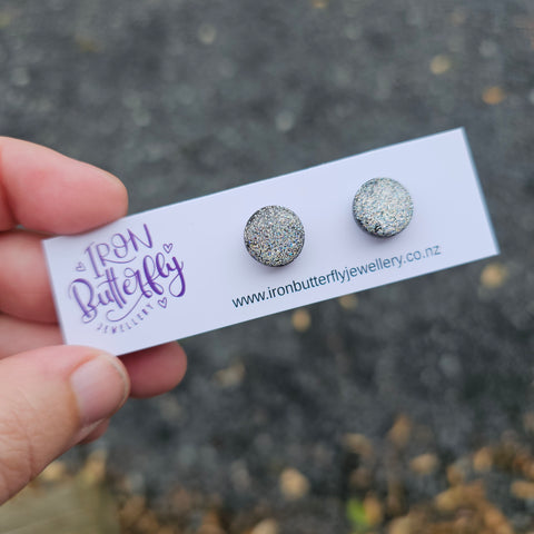 Circle Studs - Silver Glitter 12mm