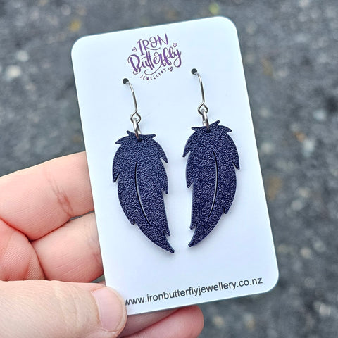 Feather Earrings - Navy