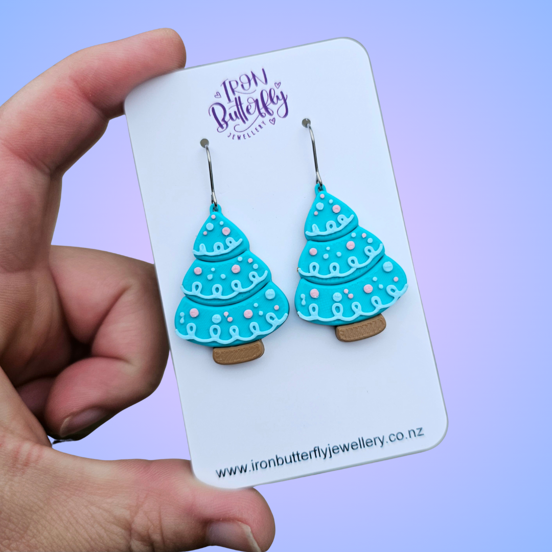 Christmas Tree Earrings - Blue