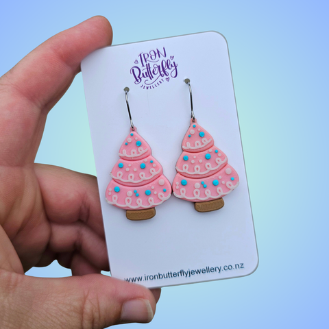 Christmas Tree Earrings - Pink