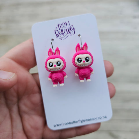 Fuzzy Monster Earrings - Poppy