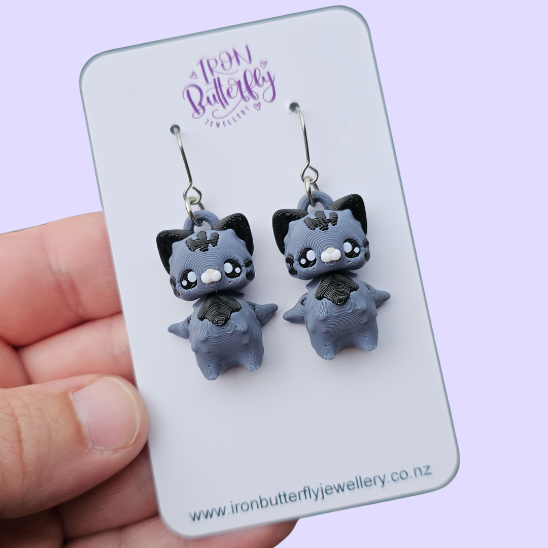 Animal Earrings - Cat (Grey Tabby)